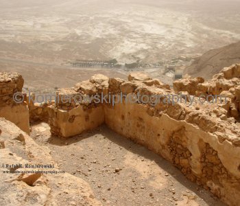 Masada,  view of Judean Desert  from   the partially restored storerooms