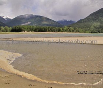 Spring time in Burton, view of Lower Arrow Lake and Devils range in Selkirk Mountains, BC