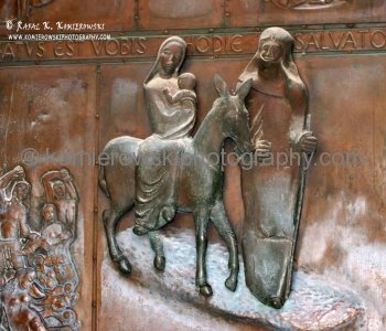 Bronze main door of Basilica of the Annunciation, with bas reliefs of scenes from life of Jesus