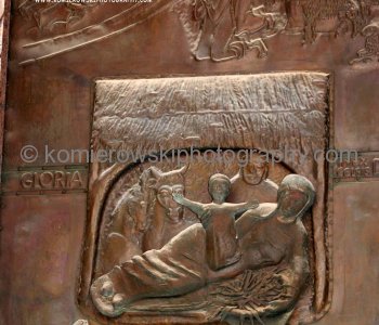 Bronze main door of Basilica of the Annunciation, with bas reliefs of scenes from life of Jesus