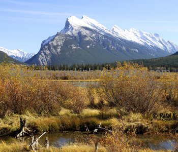 Mount Rundle seen from Vermilion Lakes west of Banff before first snowfall, Alberta