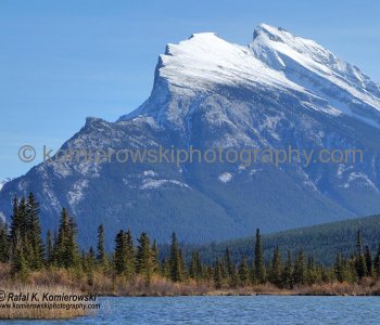 Mount Rundle seen from Vermilion Lakes west of Banff before first snowfall, Alberta