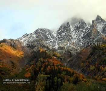 Selkirk Mountains at  ROGERS PASS.  Photo taken after sunrise. Weather - late September.