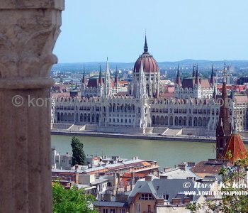 Our last view  of Hungarian Parliament Building across  Danube River from the Castle Hill, Budapest, Hungary
