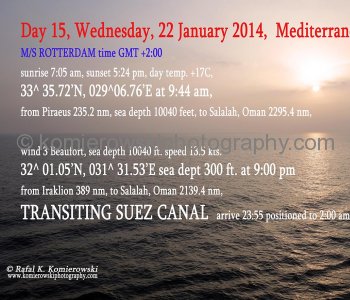 Day 15, Wednesday, 22 January 2014, at Mediterranean Sea