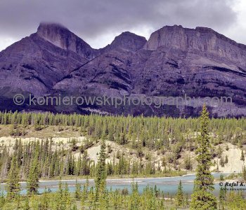 Rockies near North Saskatchewan River, Banff National Park, Alberta, Icefields Parkway- Canadas most scenic mountain roadway