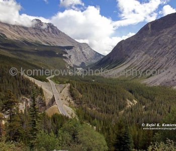 Highway No. 93, viewed from \\\"Big Bend\\\",  Banff National Park, Alberta, Icefields Parkway- Canadas most scenic mountain roadway