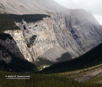 Spectacular geology seen from \\\"Big Bend\\\" on Hwy. No. 93,  Banff National Park, Alberta, Icefields Parkway- Canadas most scenic mountain roadway
